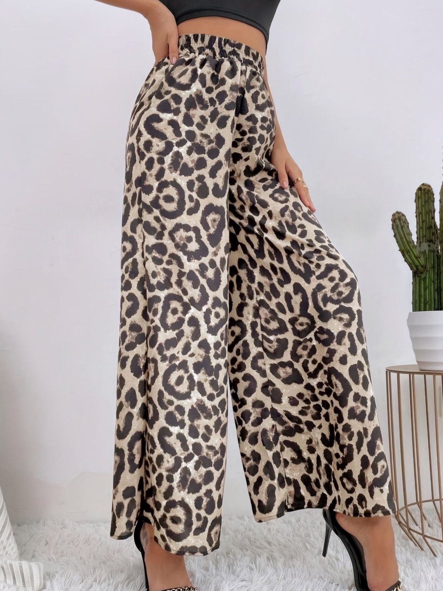 Damen Leopard Lang Elastische Taille Hose Retro Frühling/Herbst Hose