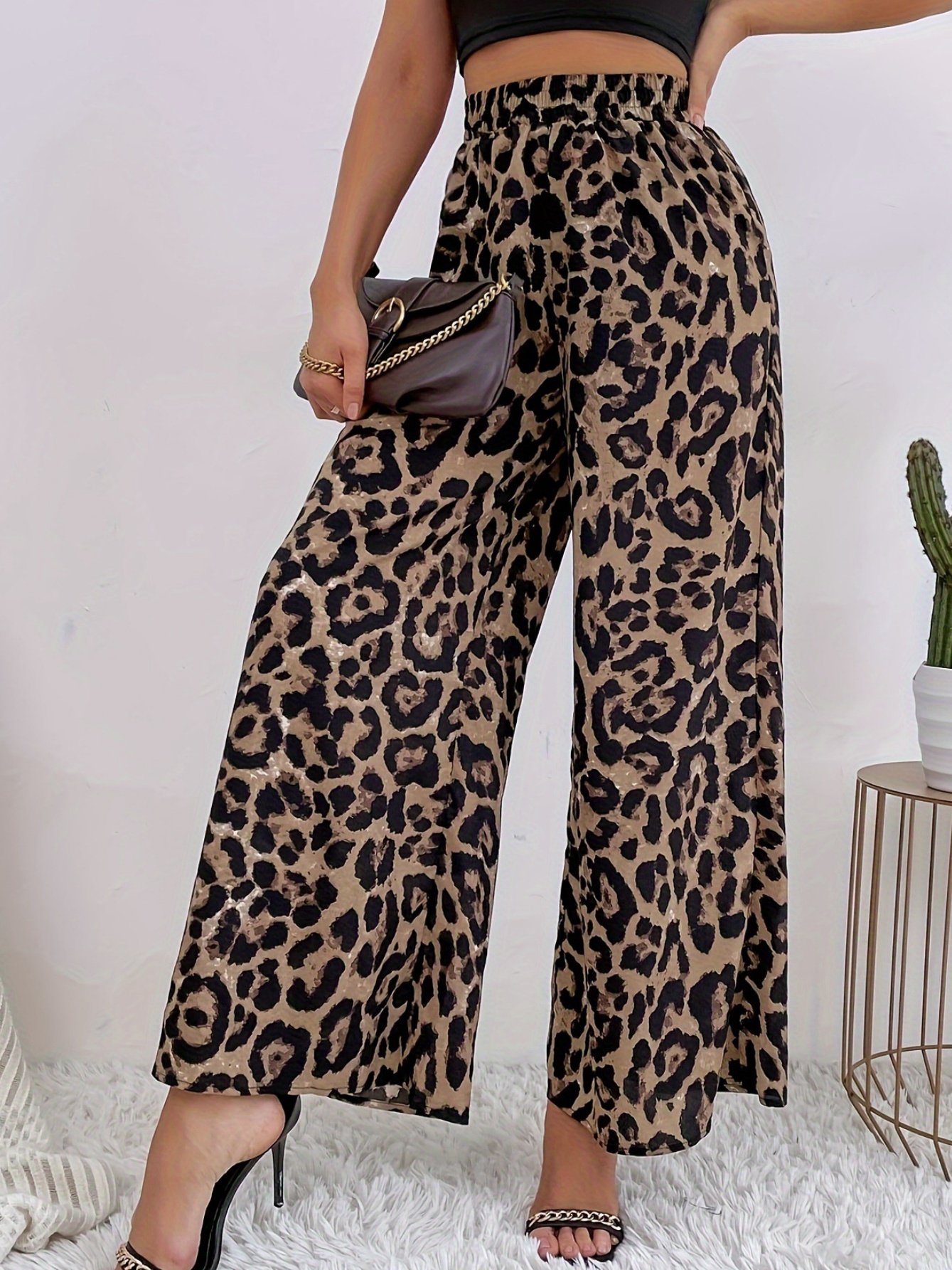 Damen Leopard Lang Elastische Taille Hose Retro Frühling/Herbst Hose