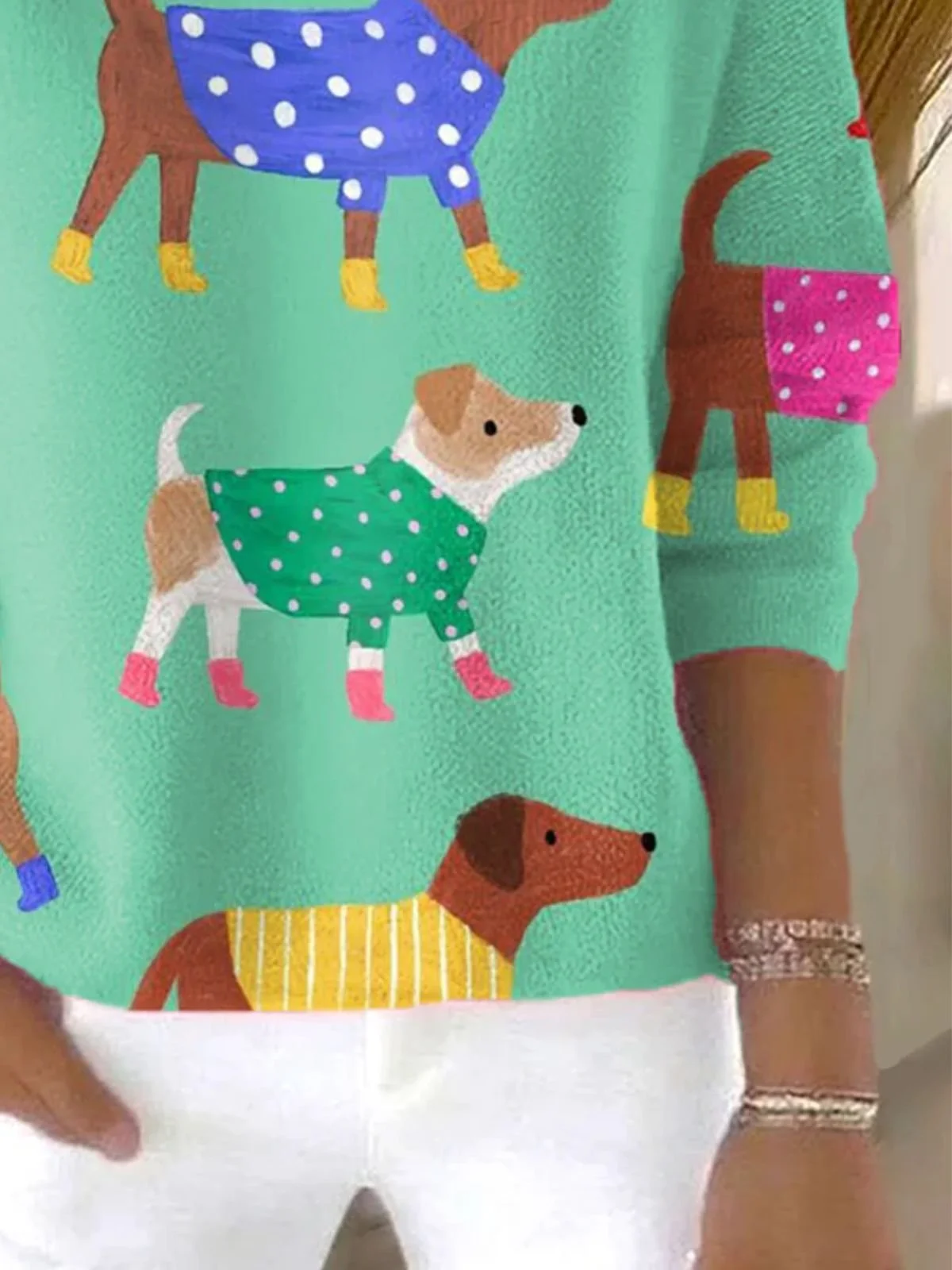 Damen Baumwolle Kartoon Langarm Bequem Lässig Pullover
