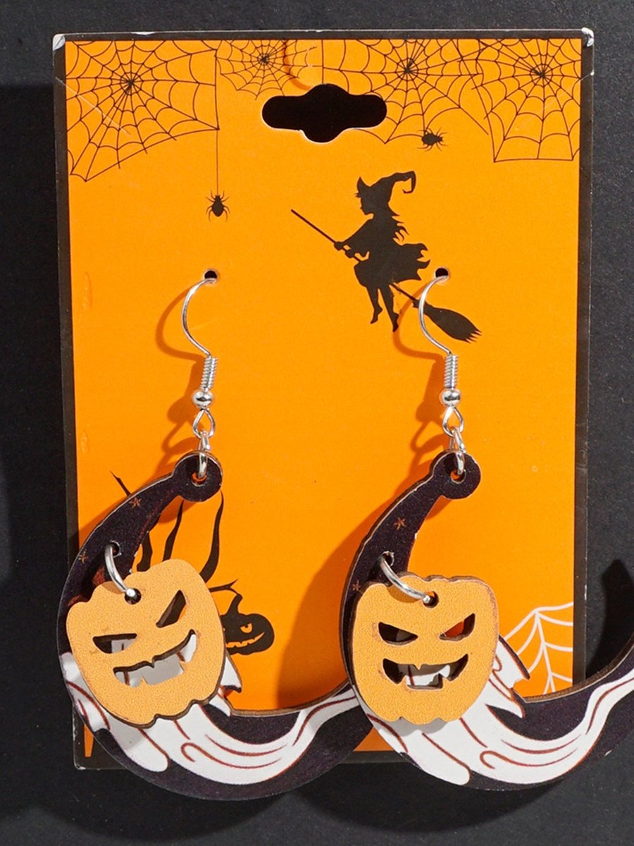 Halloween Themen Hölzerne Ohrringe Lustig Kartoon Geist Kürbis Schädel Kätzchen Lang Pendant Party Dekoration Ohrringe