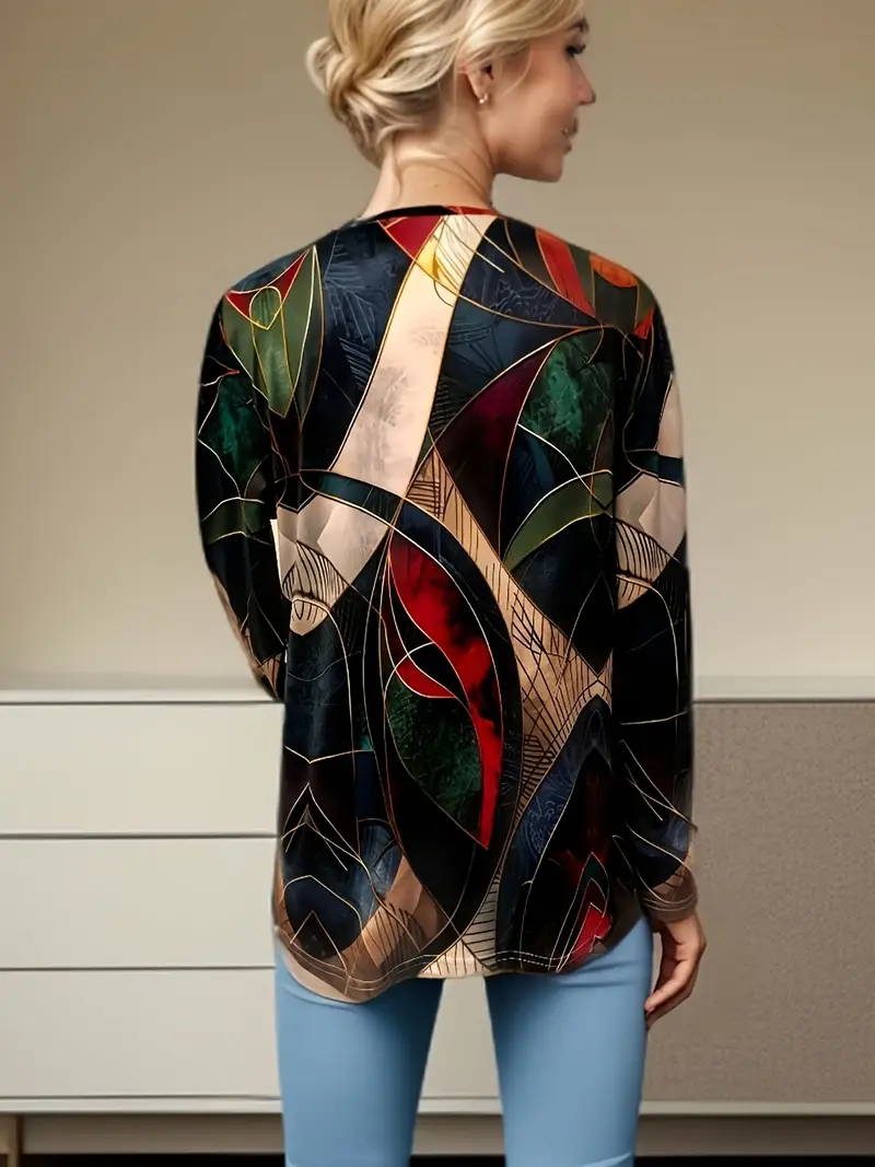 Lässig Abstrakt Rundhals Langarm T-Shirt