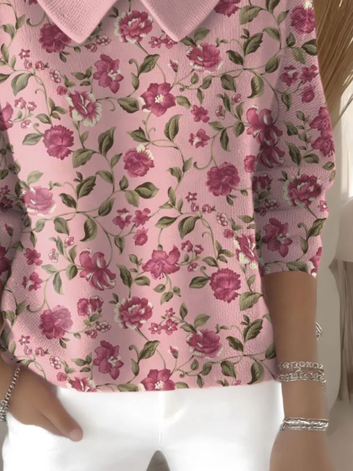 Damen Baumwolle Geblümt Langarm Bequem Lässig Pullover