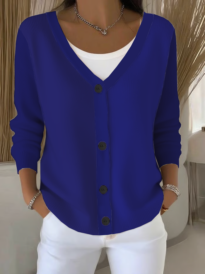 Damen Unifarben Langarm Bequem Lässig Strickjacke
