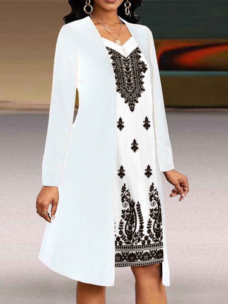 Damen Geometrisch Frühling/Herbst Kleid V-Ausschnitt Langarm A-Linien-Kleid