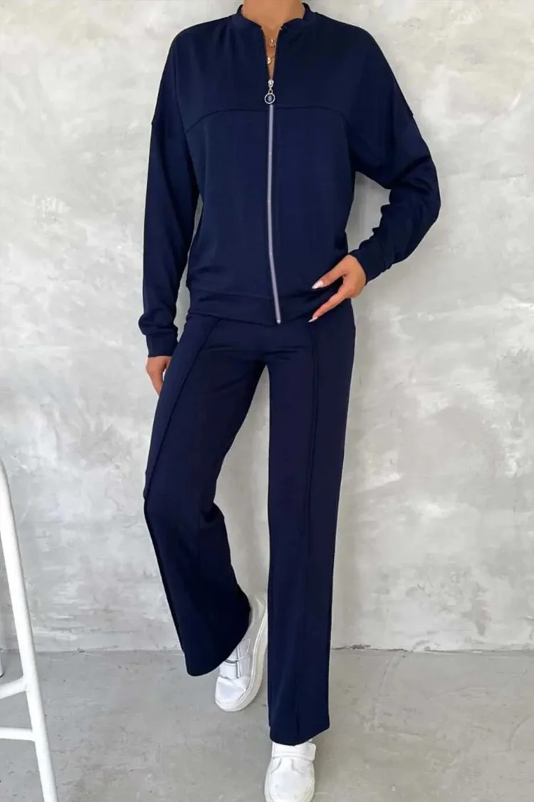 Damen Unifarben Zweiteiliges Set Täglich Langarm Lässig Frühling/Herbst Bluse mit Hose Matching Set