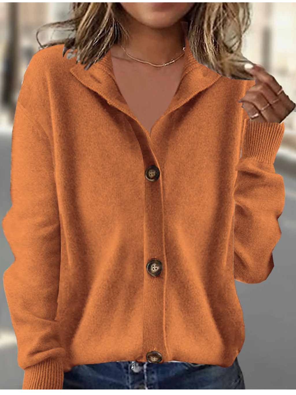 Damen Unifarben Langarm Bequem Retro Strickjacke