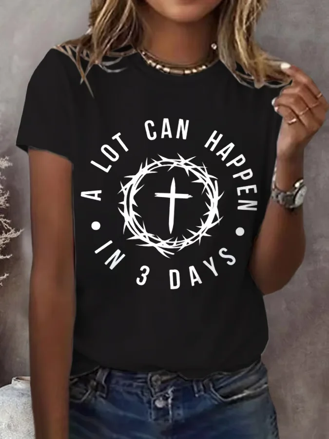 Lässig Kreuz Rundhals Kurzarm T-Shirt