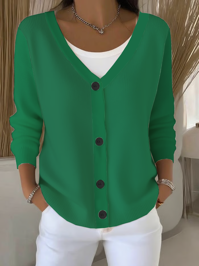 Damen Unifarben Langarm Bequem Lässig Strickjacke