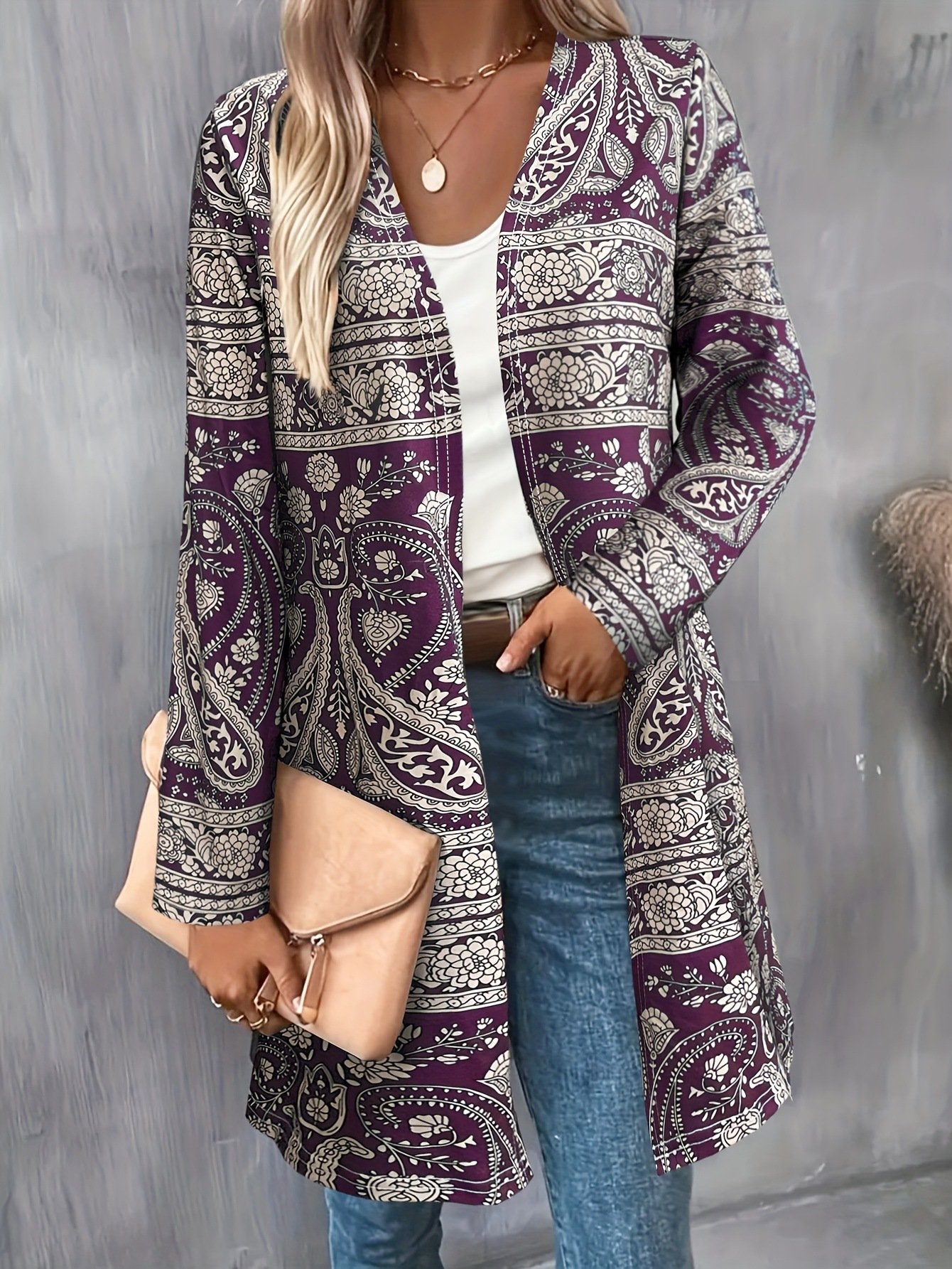 Damen Frühling/Herbst Oberbekleidung Lässig Geometrisch Langarm V-Ausschnitt Jacke
