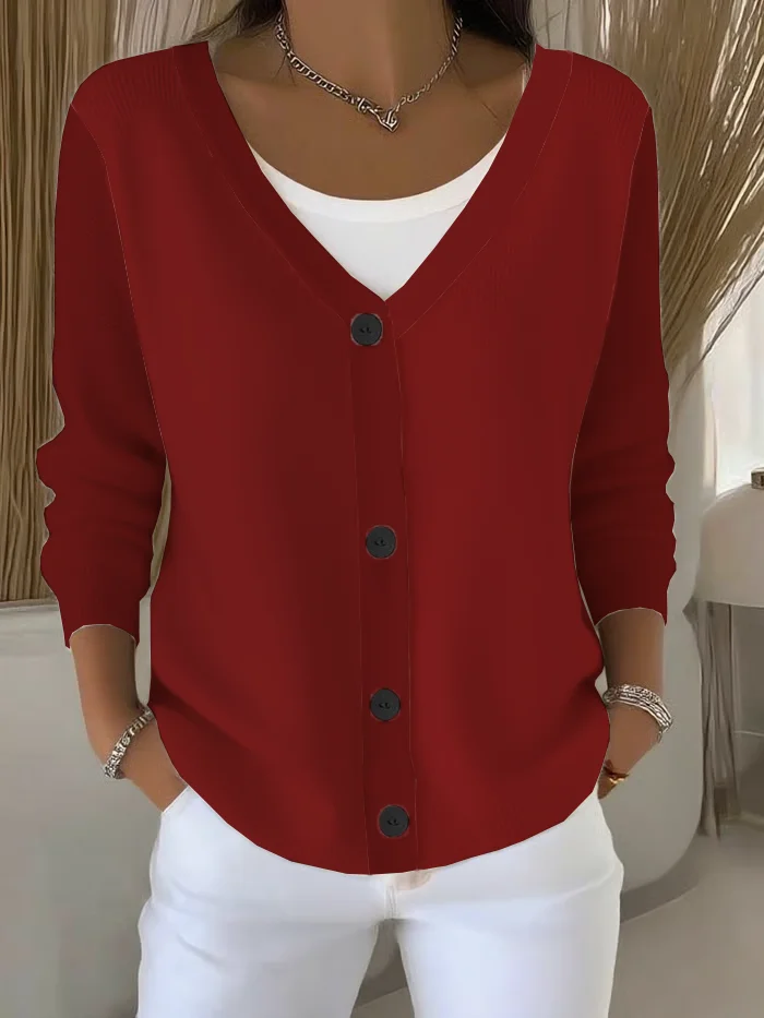 Damen Unifarben Langarm Bequem Lässig Strickjacke