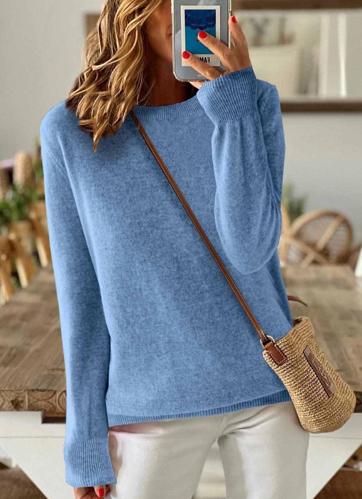 Damen Unifarben Langarm Bequem Retro Strickjacke