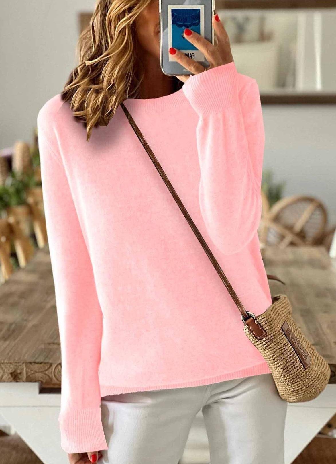 Damen Unifarben Langarm Bequem Retro Strickjacke