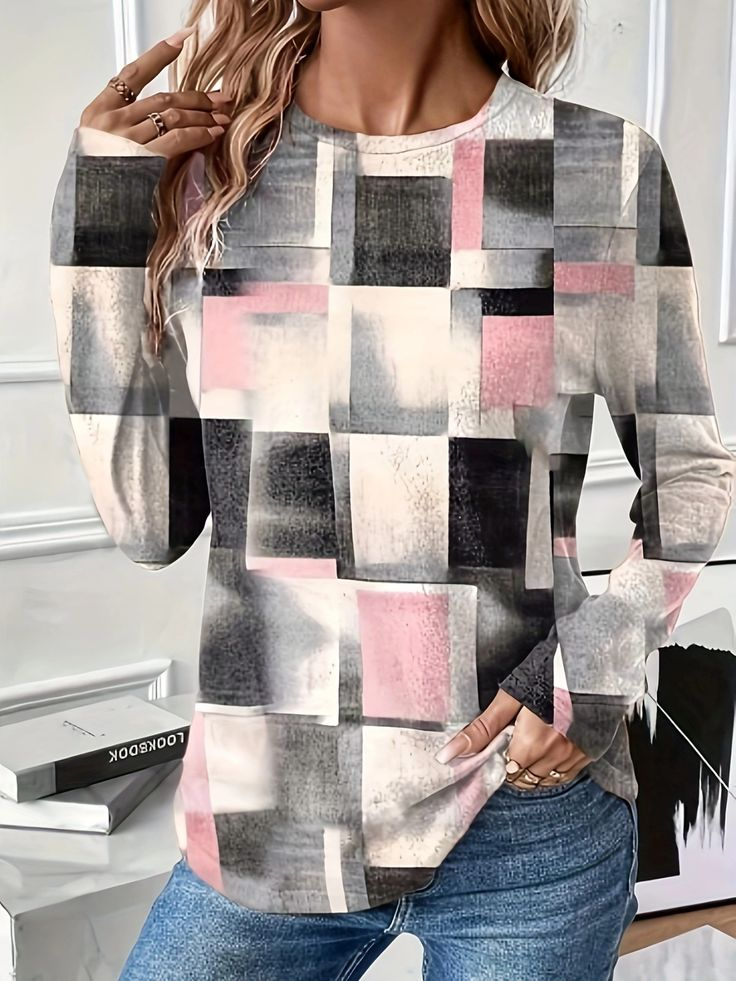 Lässig Abstrakt Rundhals Langarm T-Shirt
