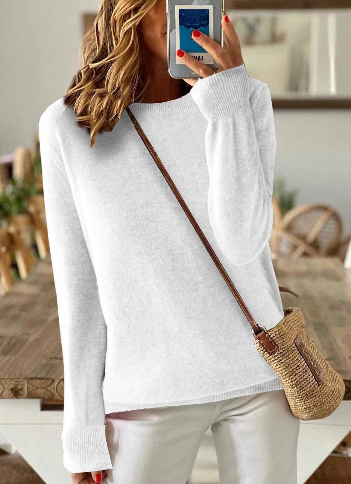 Damen Unifarben Langarm Bequem Retro Strickjacke