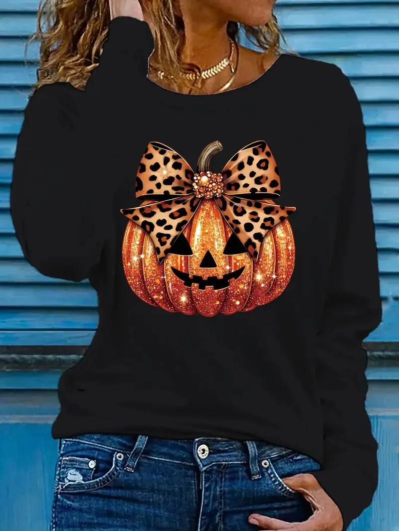 Lässig Halloween (Kürbis) Rundhals Langarm T-Shirt