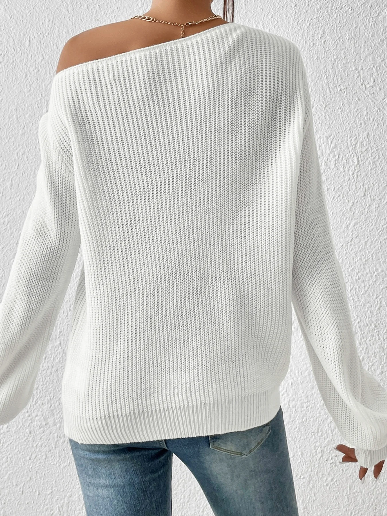 Damen Baumwolle Unifarben Langarm Bequem Lässig Pullover
