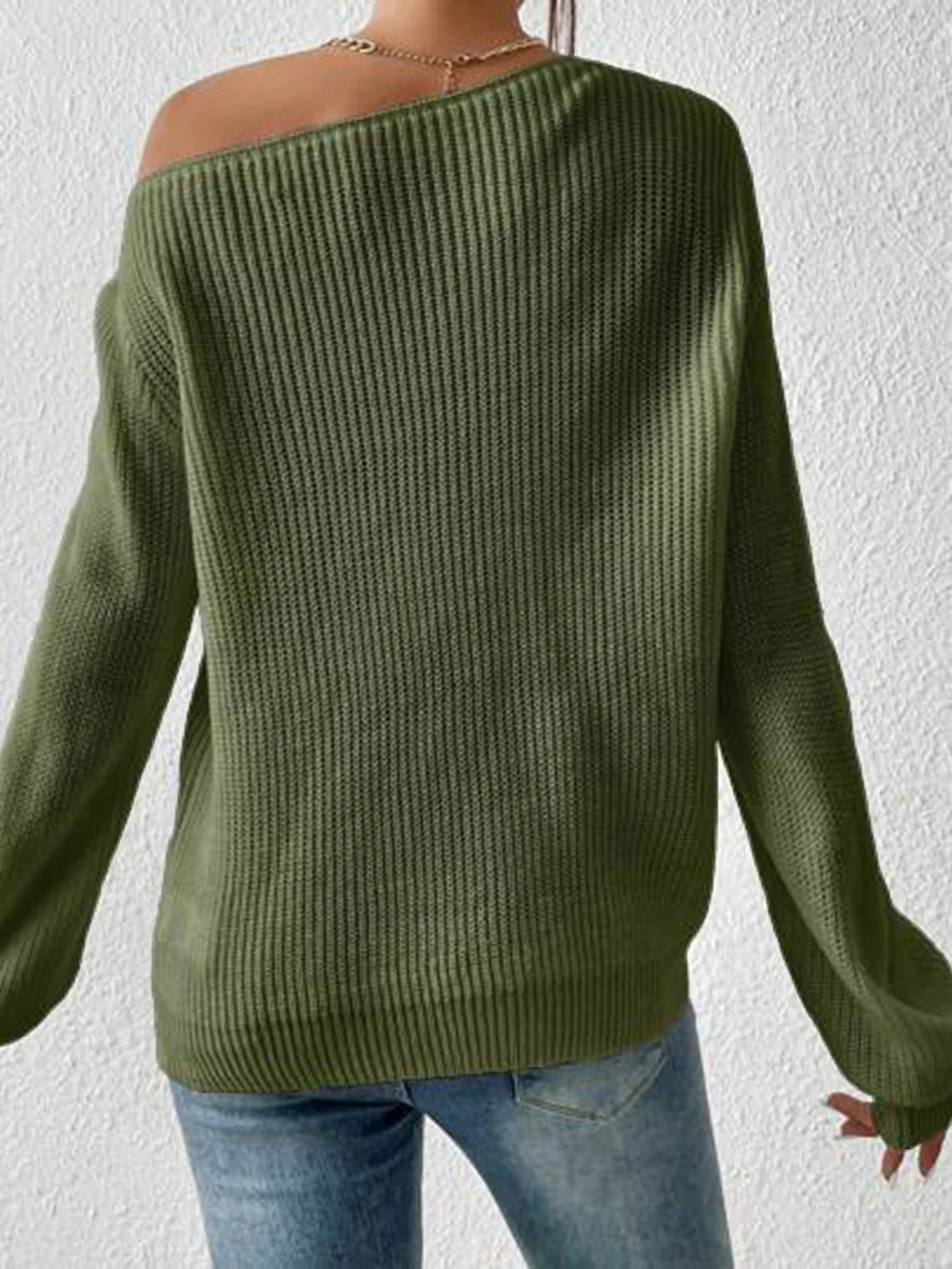 Damen Baumwolle Unifarben Langarm Bequem Lässig Pullover