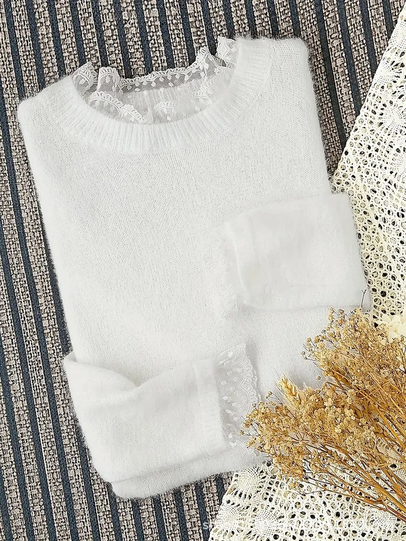 Damen Baumwolle Unifarben Langarm Bequem Lässig Pullover
