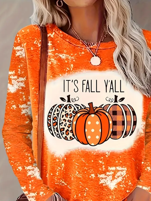 Lässig Halloween (Kürbis) Rundhals Langarm T-Shirt