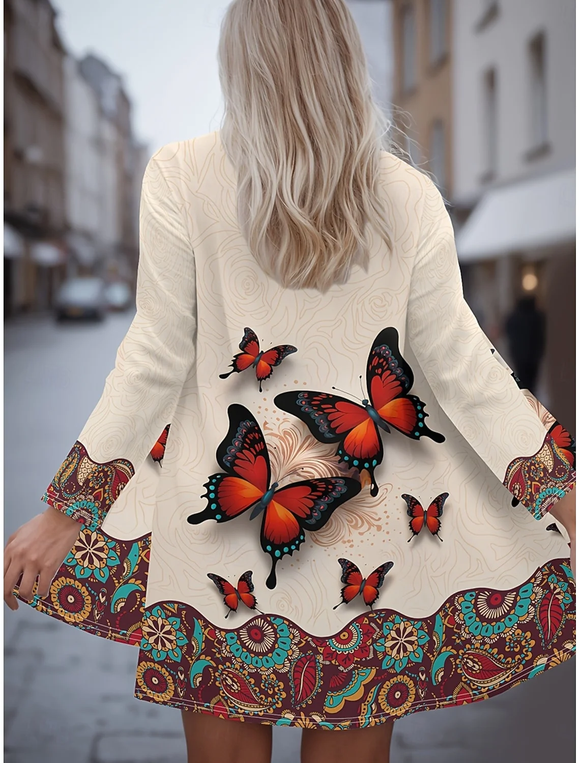 Damen Frühling/Herbst Oberbekleidung Retro Schmetterling Langarm V-Ausschnitt Jacke