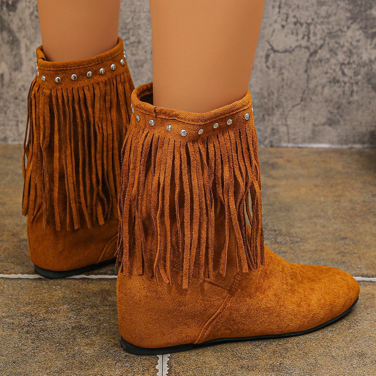 Retro Unifarben Slip On Niedrig Cowboystiefel