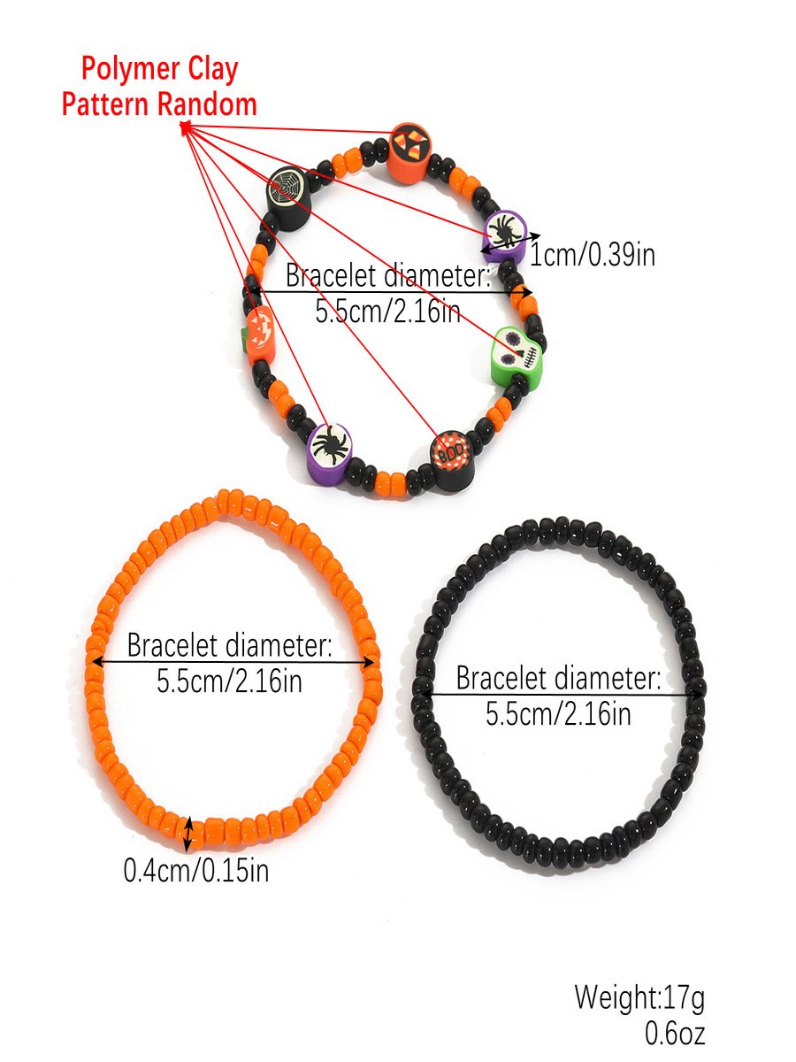 Heiß Verkauf Orange Reis Perlen Kristall Metall-plattiert Polymer Ton Kürbis Schädel Pendant Halloween Perlen Armband