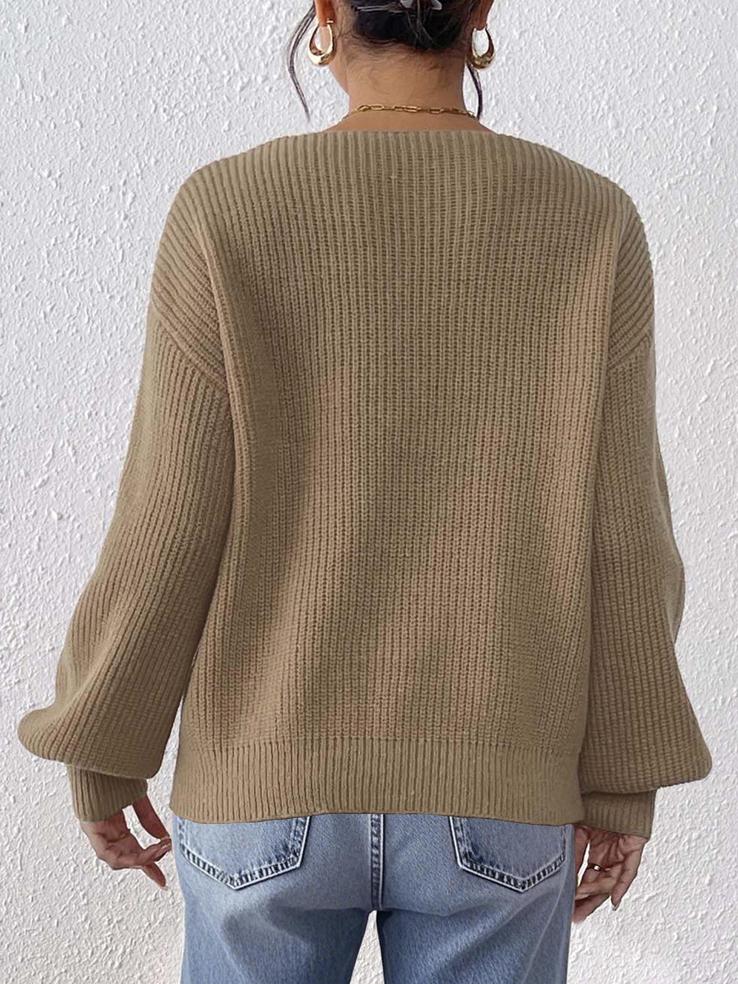Damen Baumwolle Unifarben Langarm Bequem Lässig Pullover