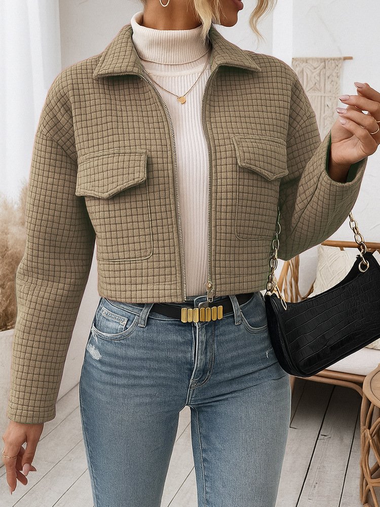 Damen Frühling/Herbst Oberbekleidung Lässig Unifarben Langarm Schalkragen Jacke