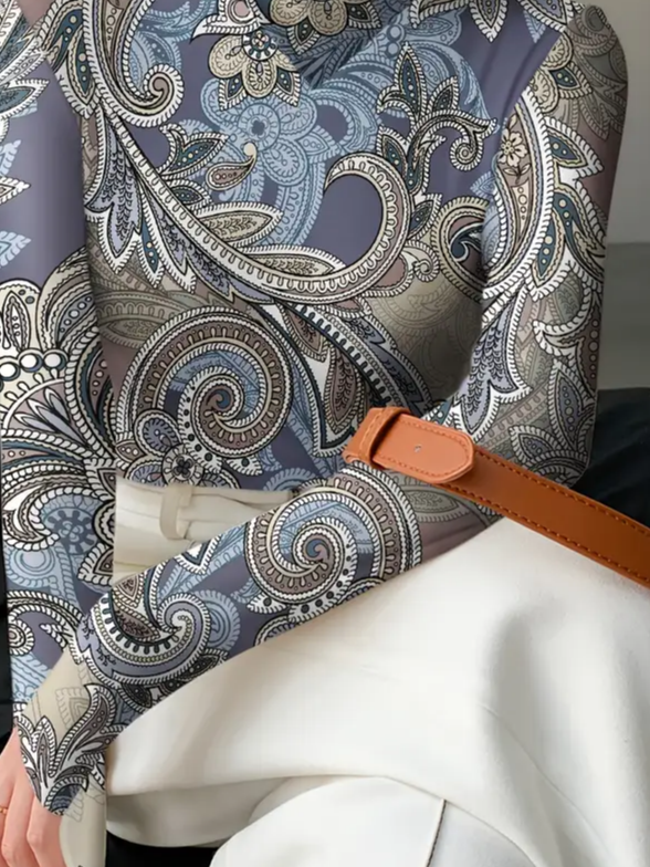 Langarm Paisley Print Regelmäßig Mikroelastizität Regelmäßige Passform Bluse für Damen