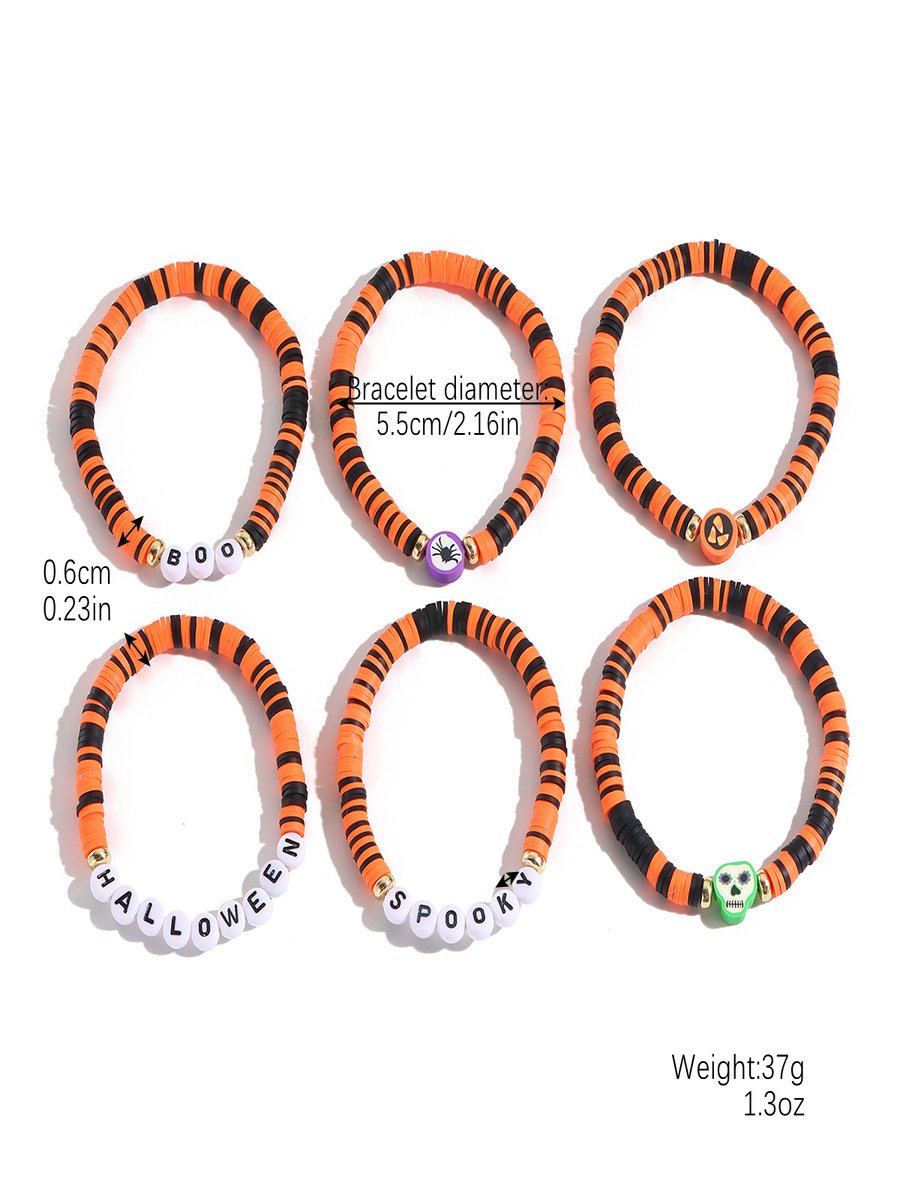 Heiß Verkauf Orange Reis Perlen Kristall Metall-plattiert Polymer Ton Kürbis Schädel Pendant Halloween Perlen Armband