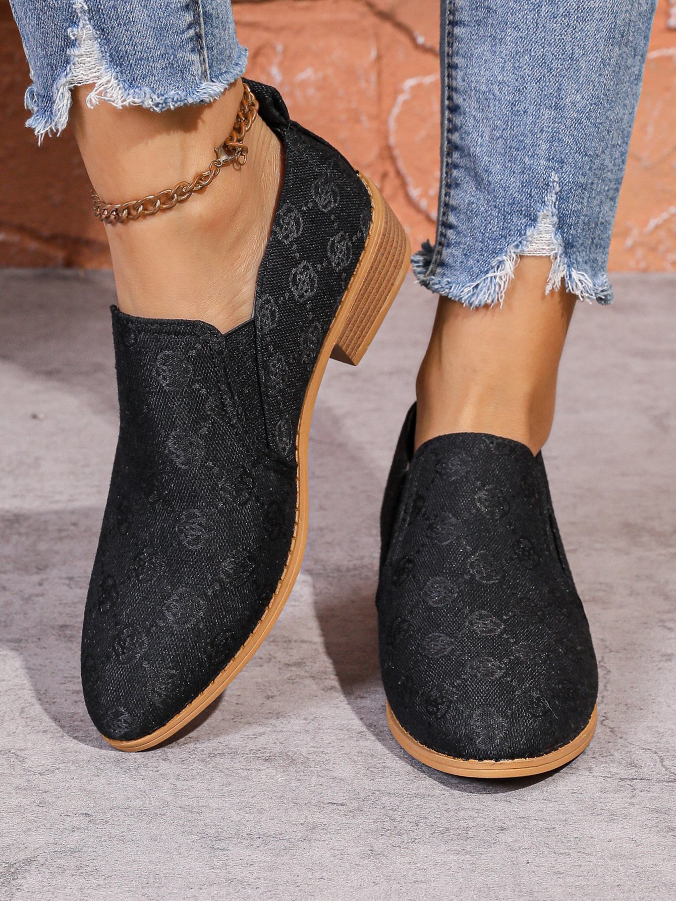 Retro Geometrisch Slip On Blockabsatz Flache Schuhe