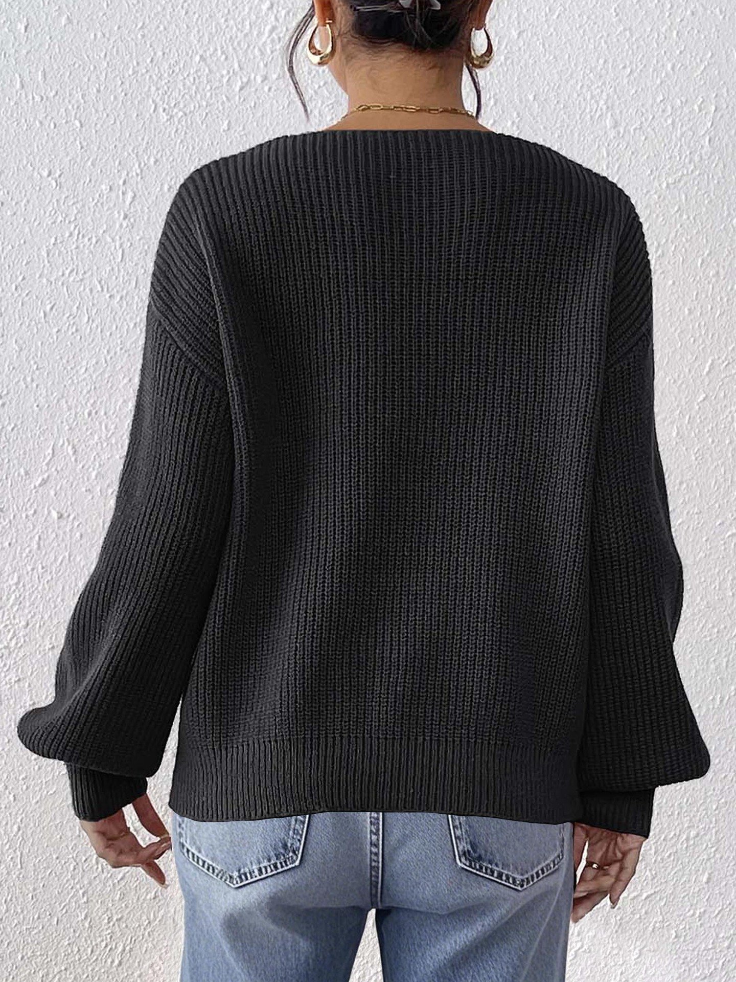 Damen Baumwolle Unifarben Langarm Bequem Lässig Pullover