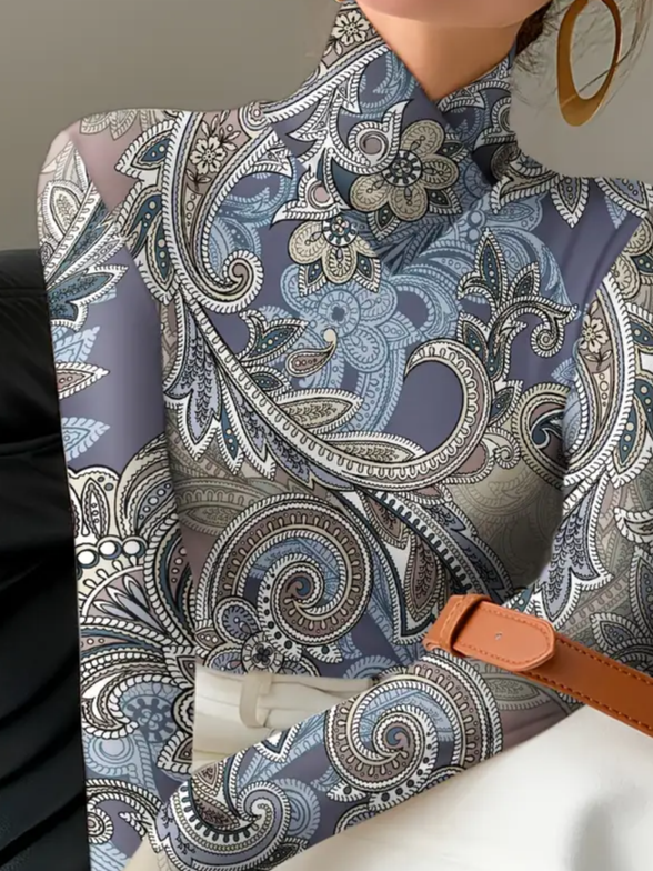 Langarm Paisley Print Regelmäßig Mikroelastizität Regelmäßige Passform Bluse für Damen