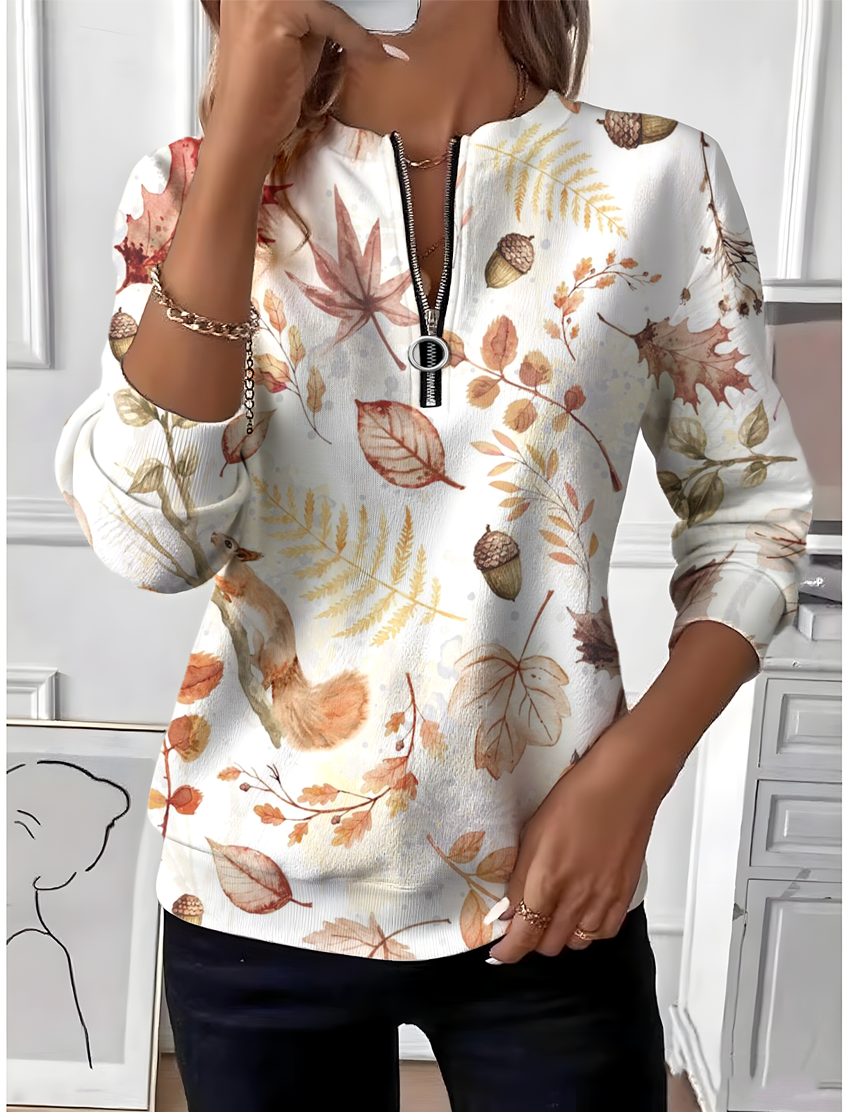 Retro Rundhals Ahornblatt Sweatshirt