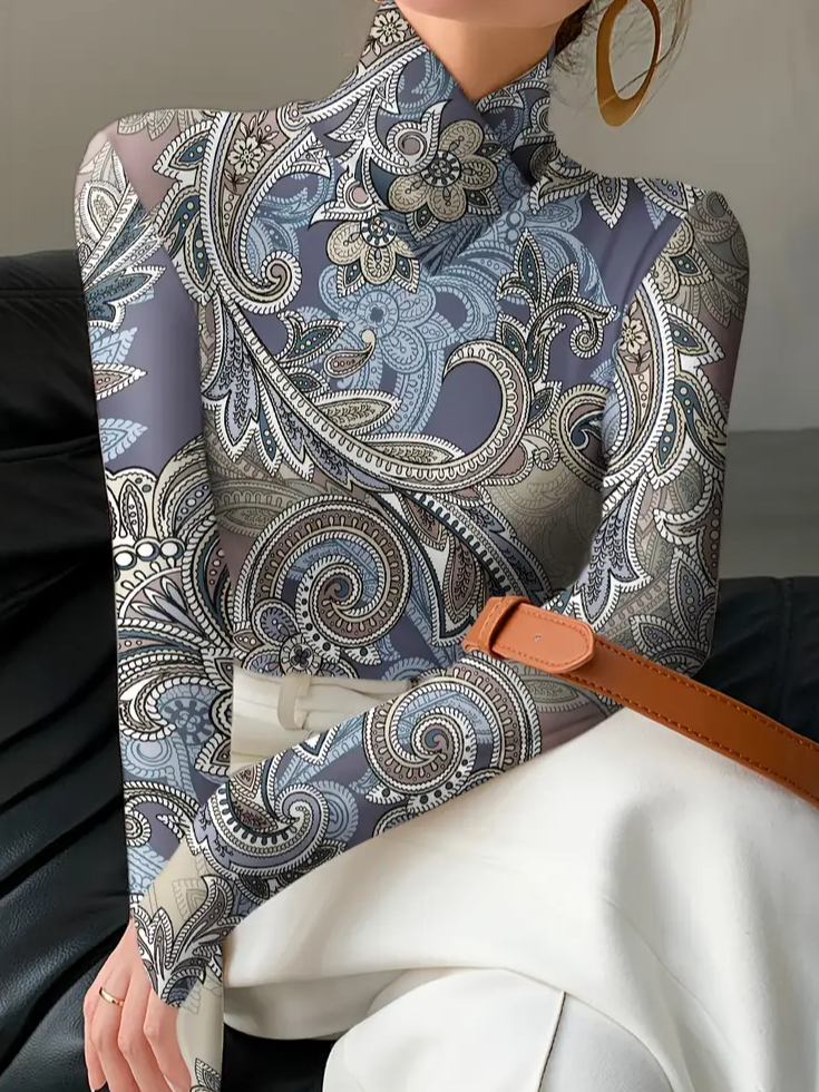 Langarm Paisley Print Regelmäßig Mikroelastizität Regelmäßige Passform Bluse für Damen