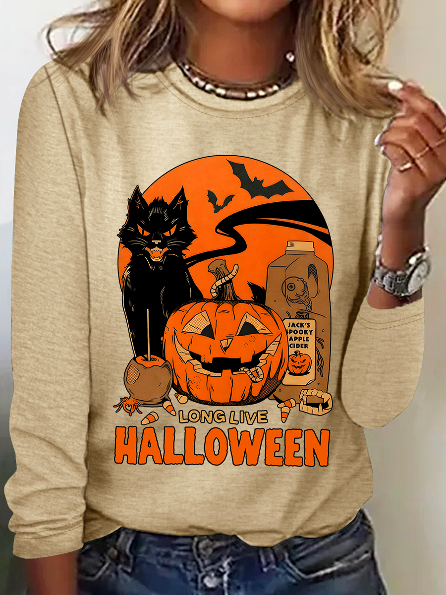 Rundhals Langarm Halloween Regelmäßig Mittlere Elastizität Weit Bluse für Damen