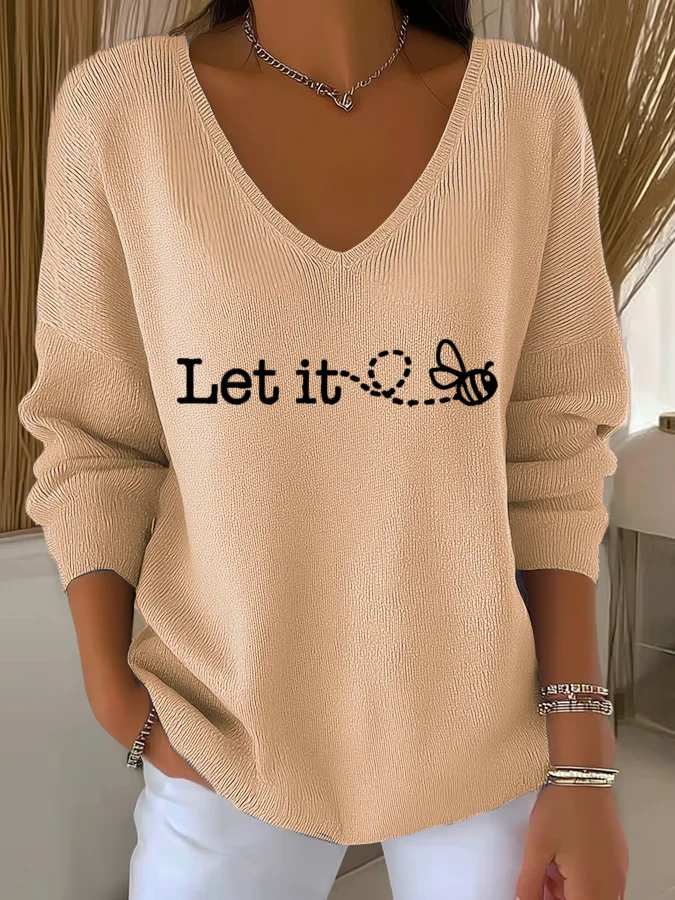 Damen Baumwolle Textbriefe Langarm Bequem Lässig Pullover