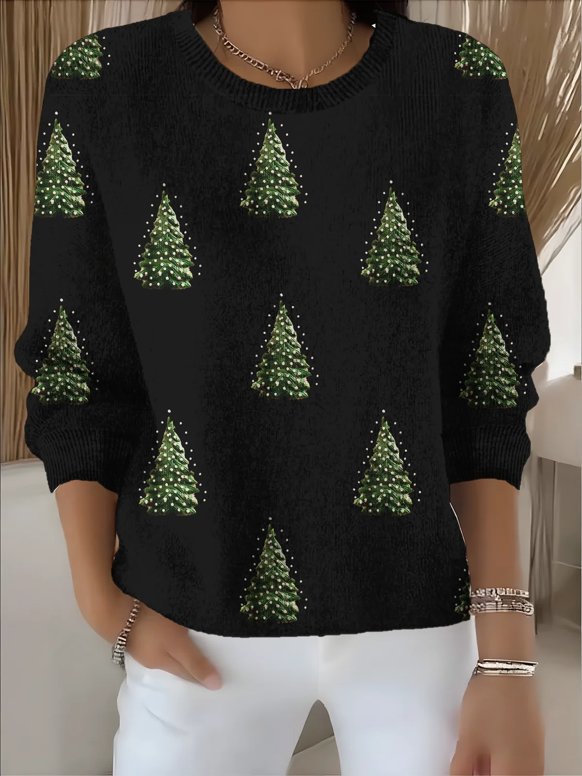 Damen Weihnachten Langarm Bequem Retro Pullover