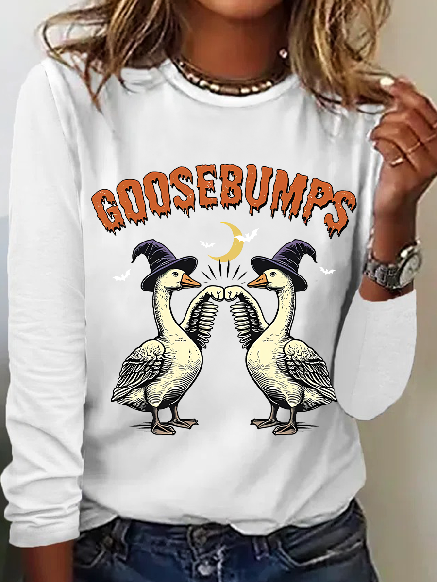 Rundhals Langarm Halloween Regelmäßig Mittlere Elastizität Weit Bluse für Damen
