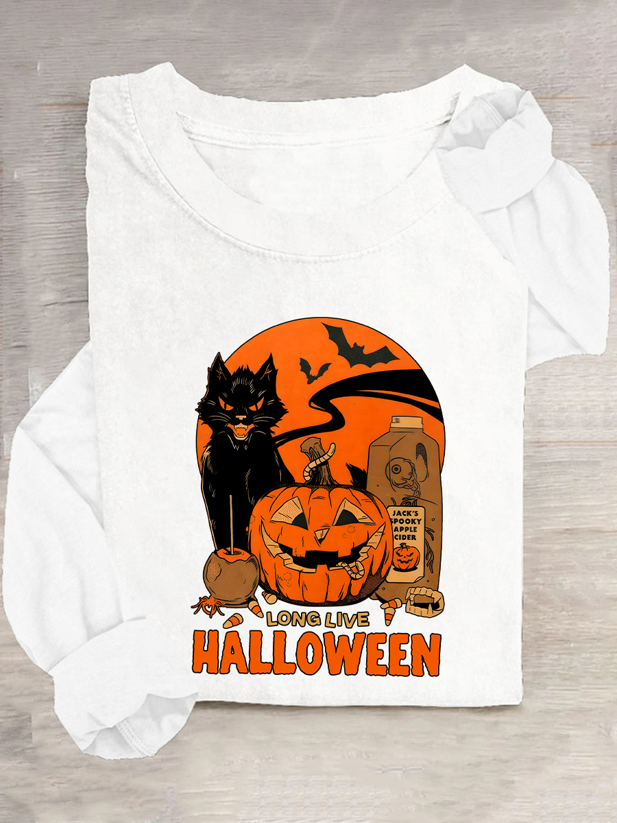 Rundhals Langarm Halloween Regelmäßig Mittlere Elastizität Weit Bluse für Damen