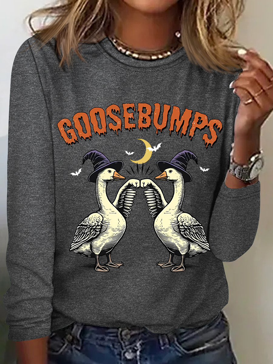 Rundhals Langarm Halloween Regelmäßig Mittlere Elastizität Weit Bluse für Damen