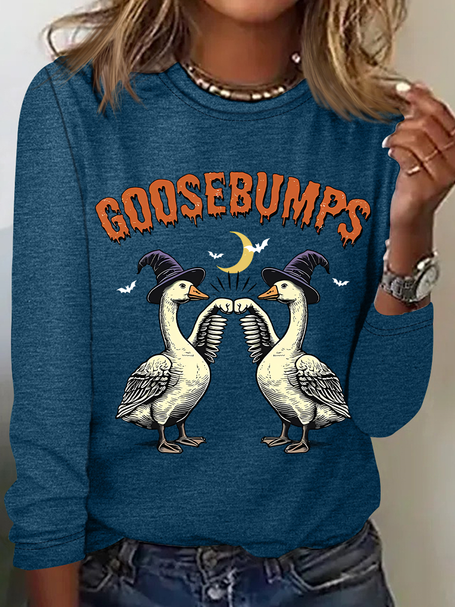 Rundhals Langarm Halloween Regelmäßig Mittlere Elastizität Weit Bluse für Damen