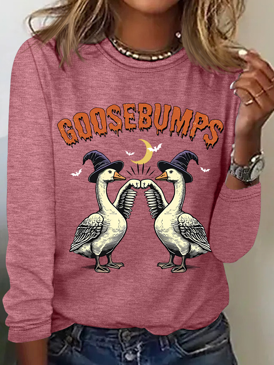 Rundhals Langarm Halloween Regelmäßig Mittlere Elastizität Weit Bluse für Damen