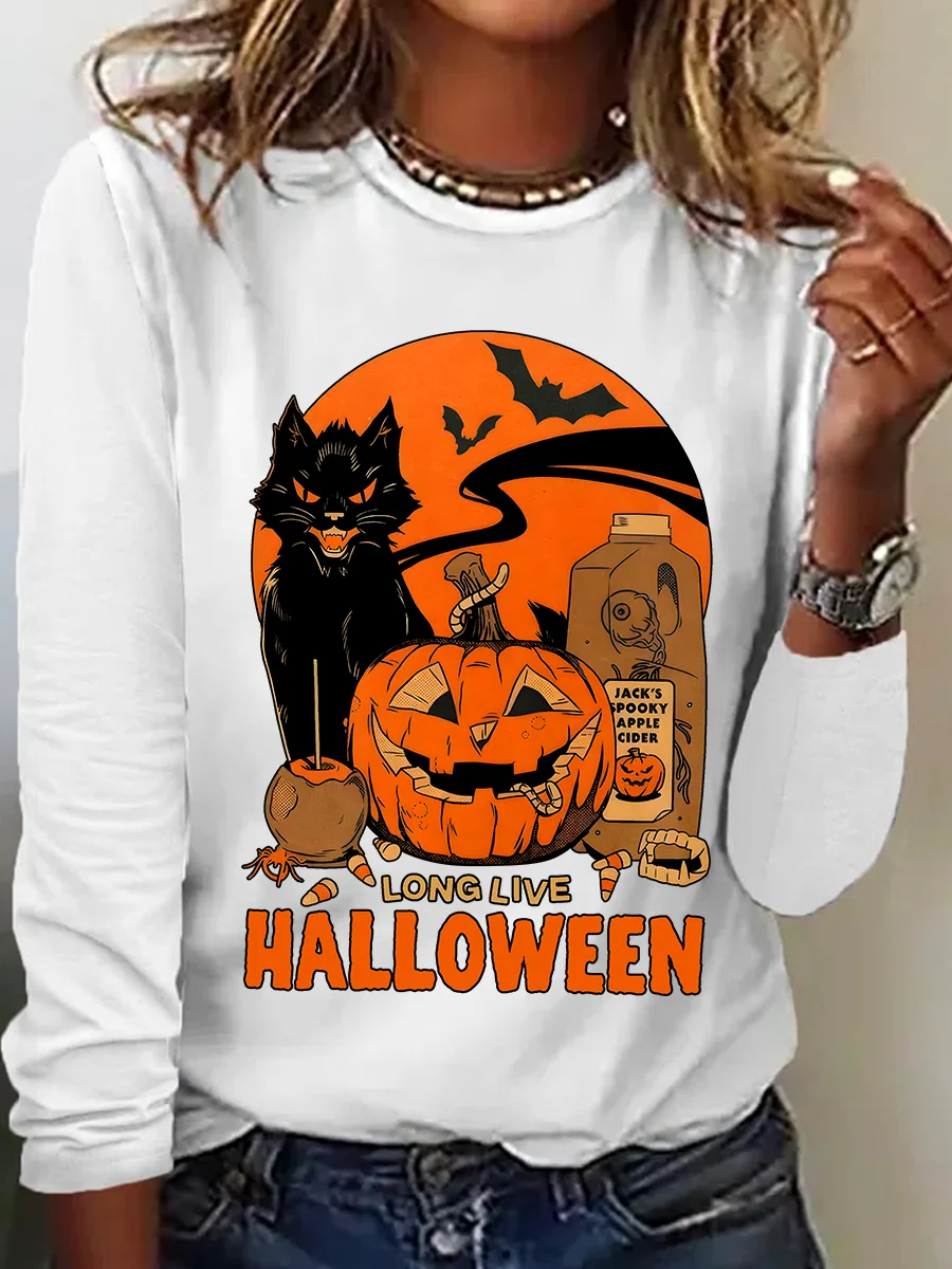 Rundhals Langarm Halloween Regelmäßig Mittlere Elastizität Weit Bluse für Damen