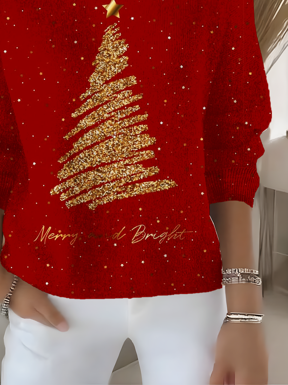 Damen Weihnachten Langarm Bequem Retro Pullover