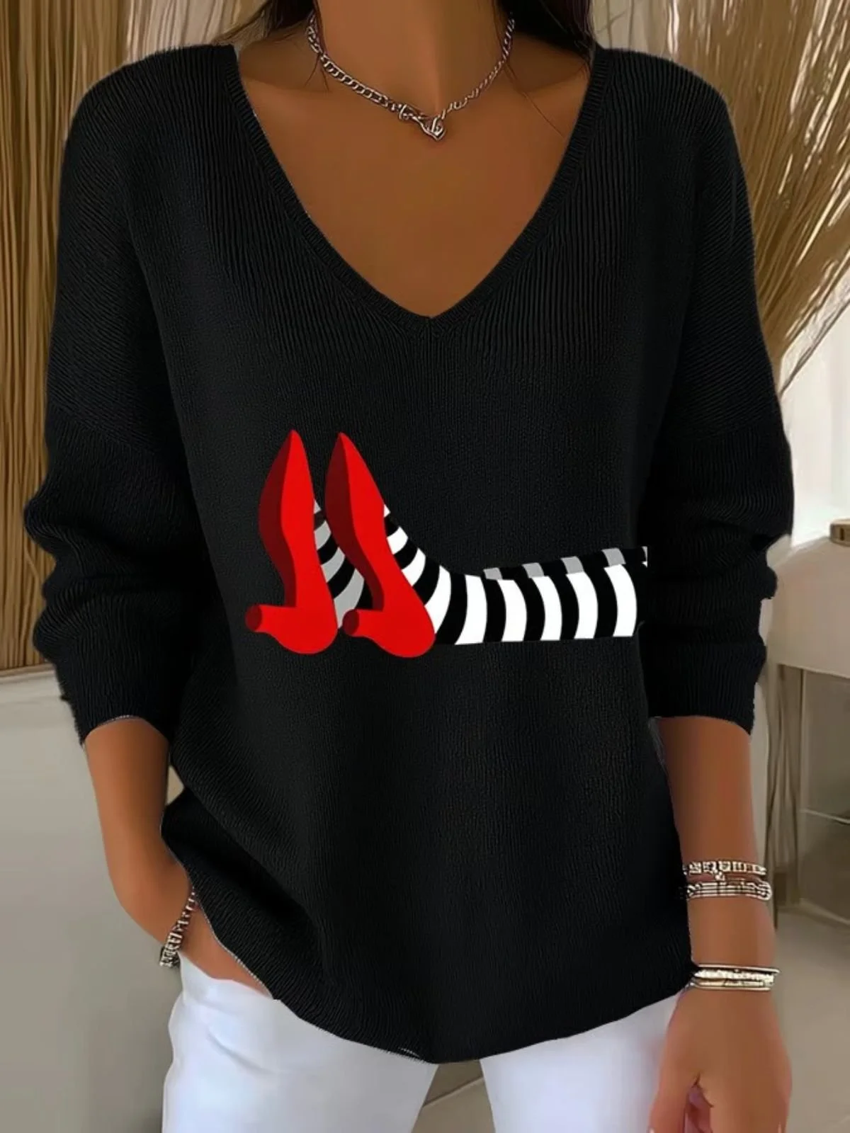Damen Baumwolle Halloween Langarm Bequem Lässig Pullover