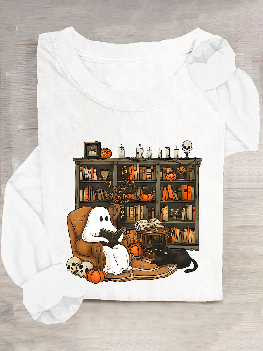 Rundhals Langarm Halloween Regelmäßig Mittlere Elastizität Weit Bluse für Damen