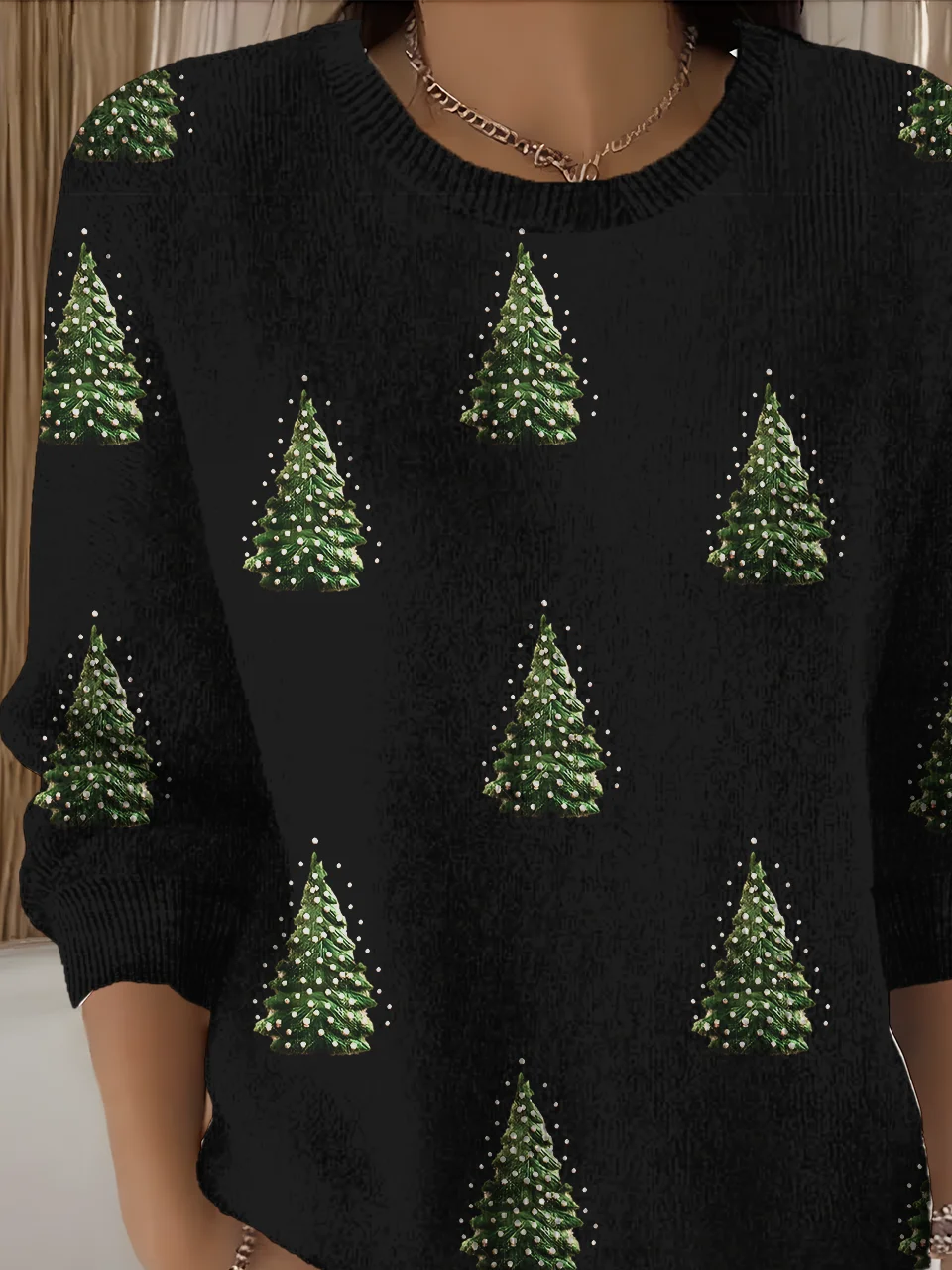 Damen Weihnachten Langarm Bequem Retro Pullover
