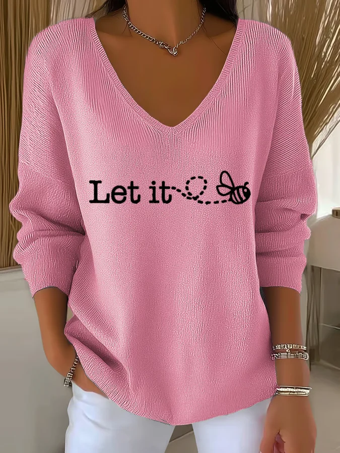 Damen Baumwolle Textbriefe Langarm Bequem Lässig Pullover