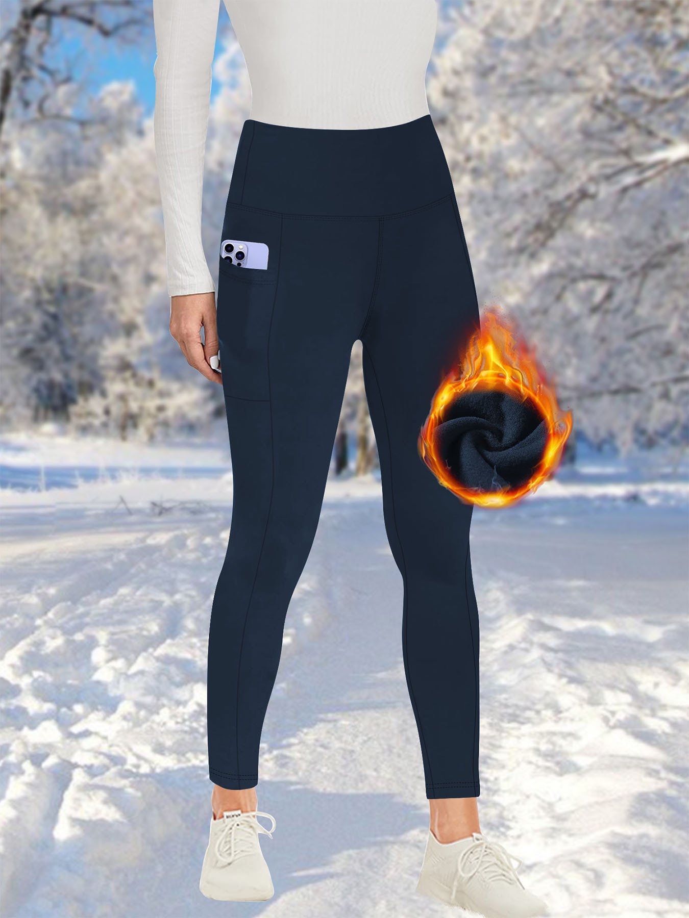 Damen Unifarben Retro Winter Lang Leggings